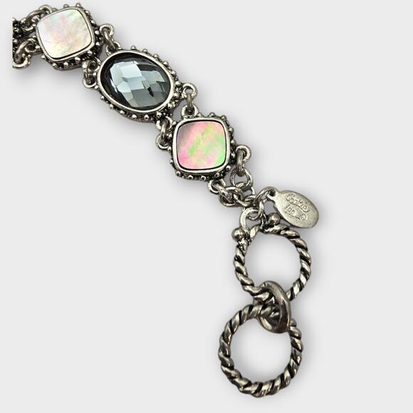 Cookie Lee Faceted Glass and Mother-of-Pearl Silver-Tone Bracelet - Picture 6 of 7
